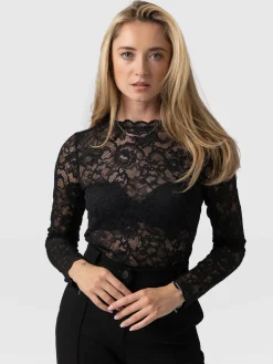T-shirts & Tanks|Saint and Sofia Miranda Lace Tee - Black