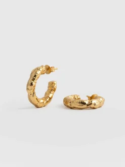 Jewelry|Earrings|Saint and Sofia Molten Hoop Earrings - Gold