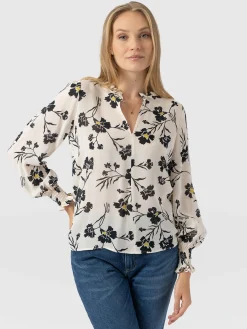 T-shirts & Tanks|Saint and Sofia Olivia Blouse - White Spring Floral