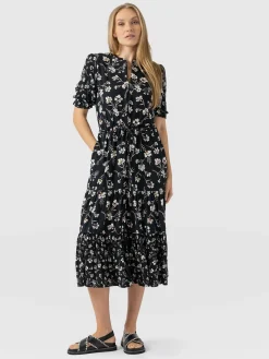 Dresses|Saint and Sofia Olivia Zip Up Short Sleeve Dress - Black Spring Floral