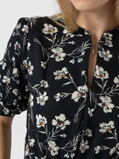 Dresses|Saint and Sofia Olivia Zip Up Short Sleeve Dress - Black Spring Floral