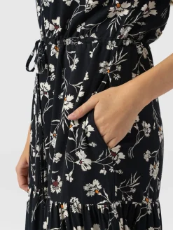 Dresses|Saint and Sofia Olivia Zip Up Short Sleeve Dress - Black Spring Floral