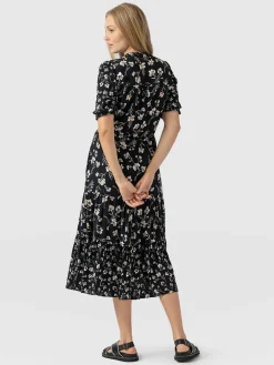 Dresses|Saint and Sofia Olivia Zip Up Short Sleeve Dress - Black Spring Floral