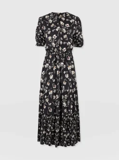Dresses|Saint and Sofia Olivia Zip Up Short Sleeve Dress - Black Spring Floral