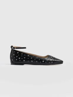 Shoes|Leather|Saint and Sofia Ophelia Leather Ballerinas - Black Studded