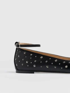 Shoes|Leather|Saint and Sofia Ophelia Leather Ballerinas - Black Studded