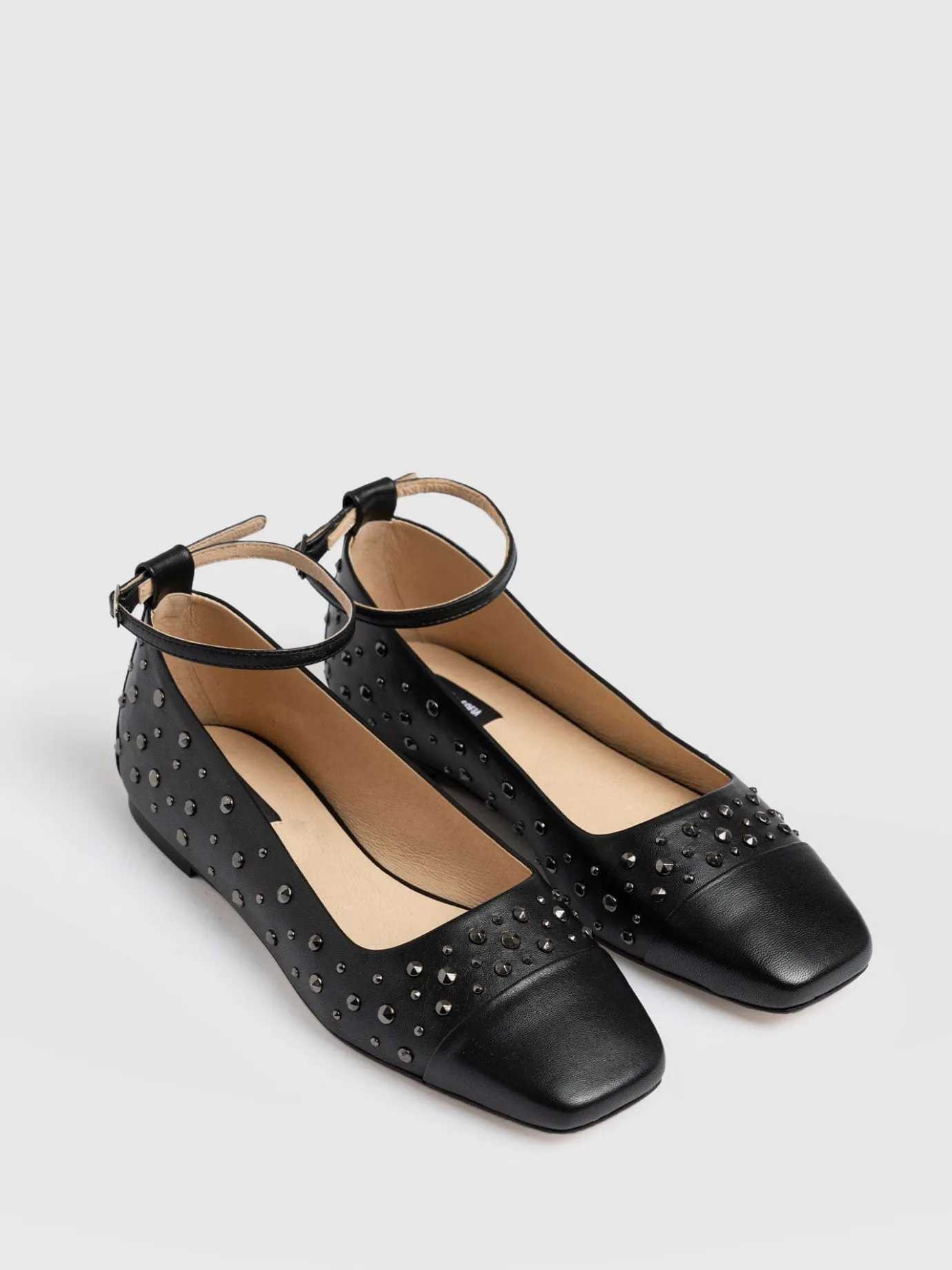 Shoes|Leather|Saint and Sofia Ophelia Leather Ballerinas - Black Studded