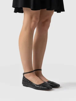 Shoes|Leather|Saint and Sofia Ophelia Leather Ballerinas - Black Studded
