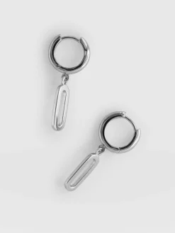 Silver Jewelry|Jewelry|Saint and Sofia Oval Charm Drop Huggie Earrings - Silver
