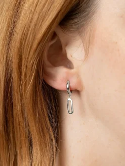 Silver Jewelry|Jewelry|Saint and Sofia Oval Charm Drop Huggie Earrings - Silver