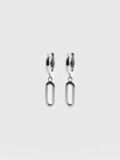 Silver Jewelry|Jewelry|Saint and Sofia Oval Charm Drop Huggie Earrings - Silver