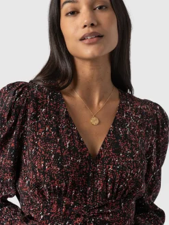 Dresses|Saint and Sofia Paloma Ruched Dress - Red Ditsy Leopard