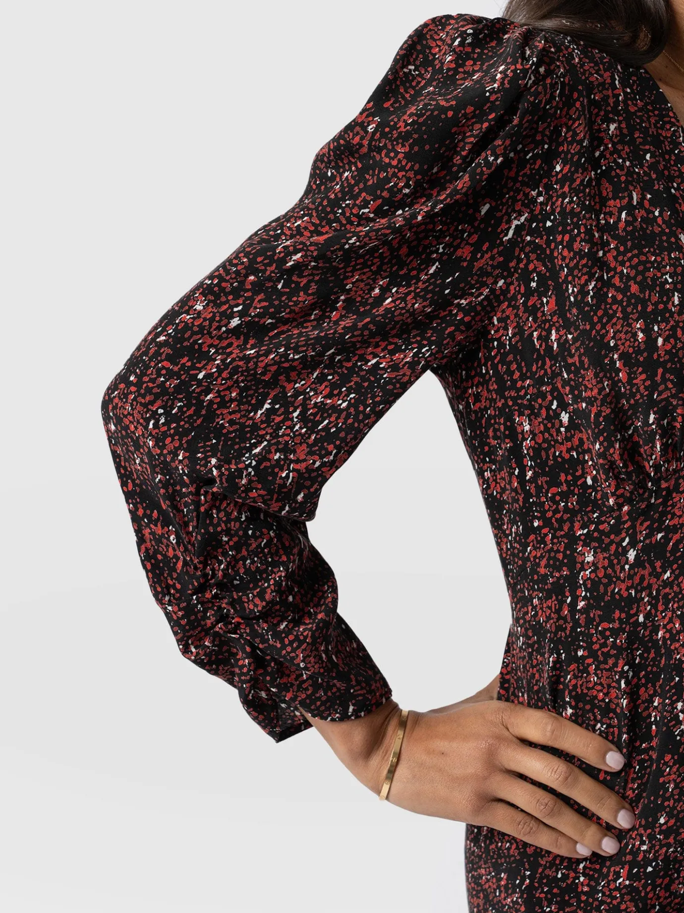 Dresses|Saint and Sofia Paloma Ruched Dress - Red Ditsy Leopard