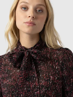 Blouses & Shirts|Saint and Sofia Paxton Pussybow Blouse - Red Ditsy Leopard