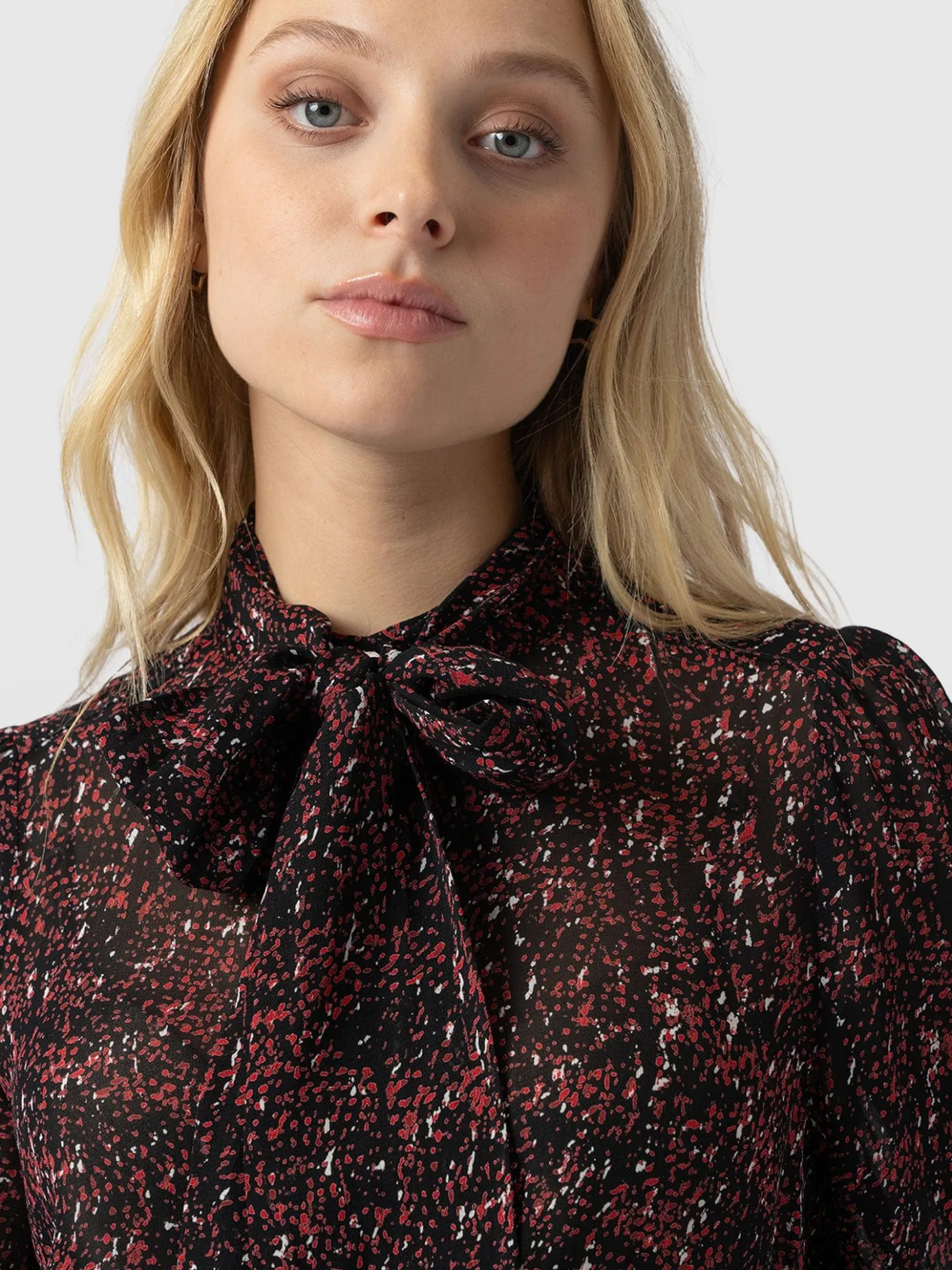 Blouses & Shirts|Saint and Sofia Paxton Pussybow Blouse - Red Ditsy Leopard