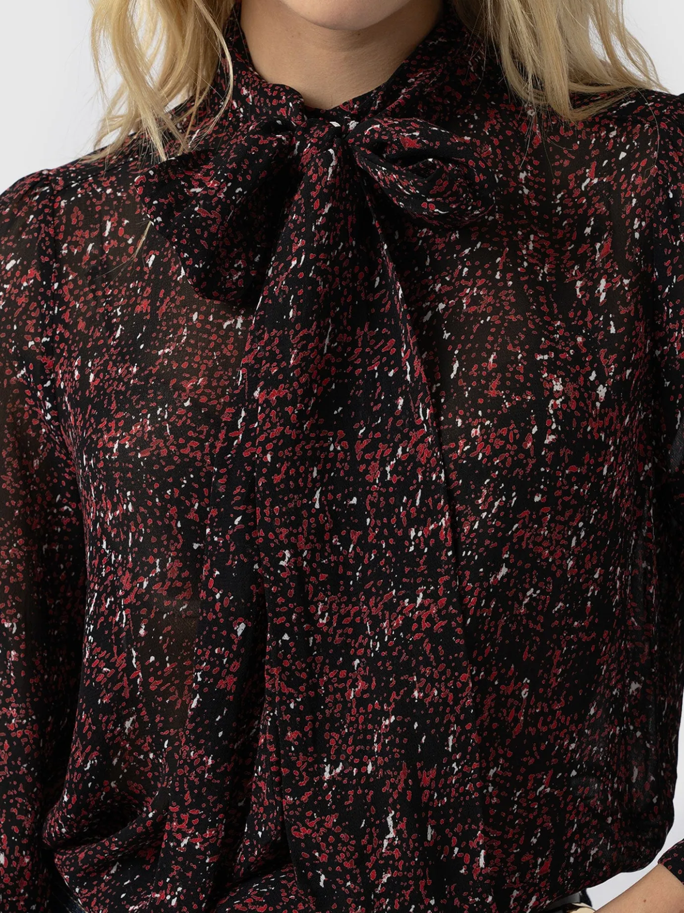 Blouses & Shirts|Saint and Sofia Paxton Pussybow Blouse - Red Ditsy Leopard