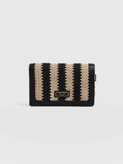 Cross Body Bags|Saint and Sofia Primrose Wallet on Chain - Beige/Black Raffia