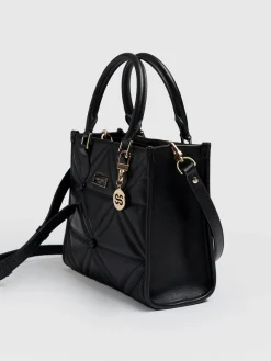 Shoulder Bags|Cross Body Bags|Saint and Sofia Quilted Mia Mini Tote Bag - Black