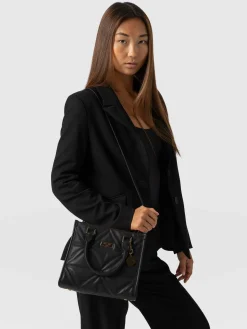 Shoulder Bags|Cross Body Bags|Saint and Sofia Quilted Mia Mini Tote Bag - Black