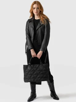 Tote Bags|Nylon Bags|Saint and Sofia Quilted Selene Shopper Bag - Black