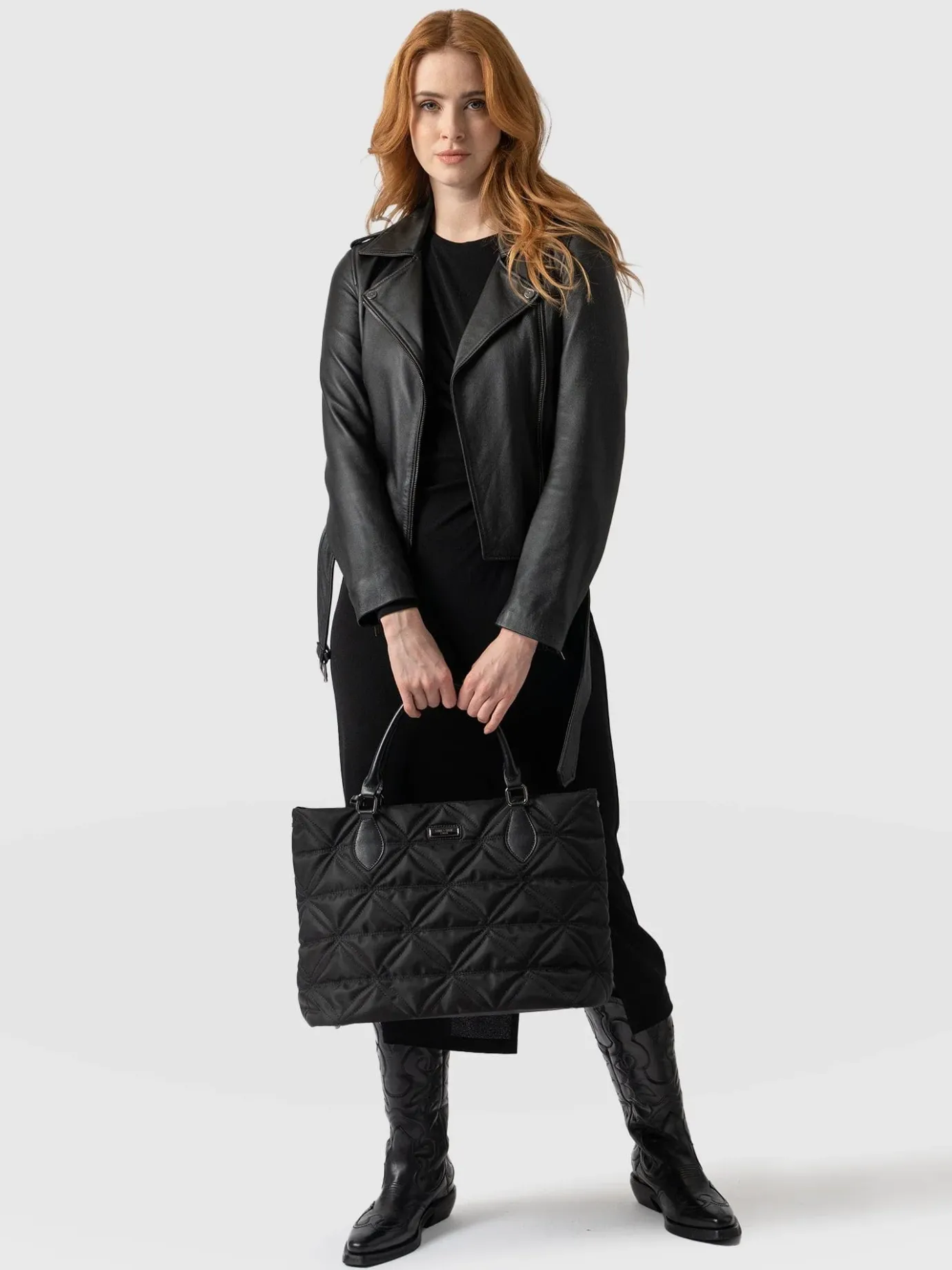 Tote Bags|Nylon Bags|Saint and Sofia Quilted Selene Shopper Bag - Black