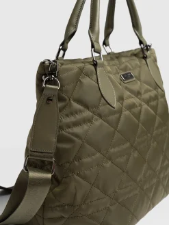 Shoulder Bags|Tote Bags|Saint and Sofia Quilted Selene Shopper Bag - Khaki