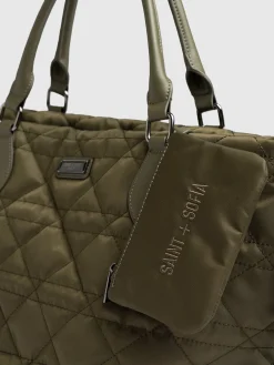 Shoulder Bags|Tote Bags|Saint and Sofia Quilted Selene Shopper Bag - Khaki