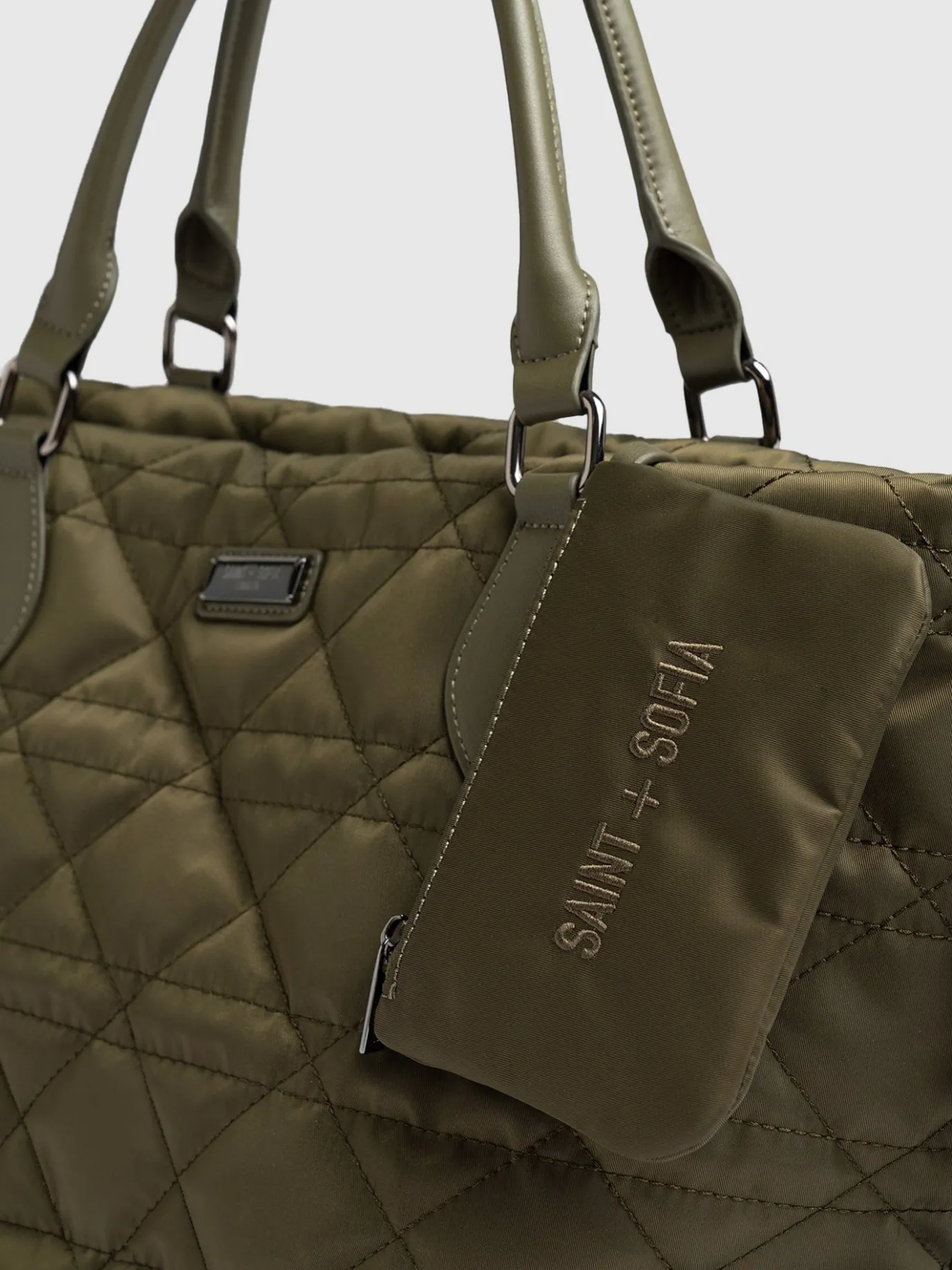 Shoulder Bags|Tote Bags|Saint and Sofia Quilted Selene Shopper Bag - Khaki