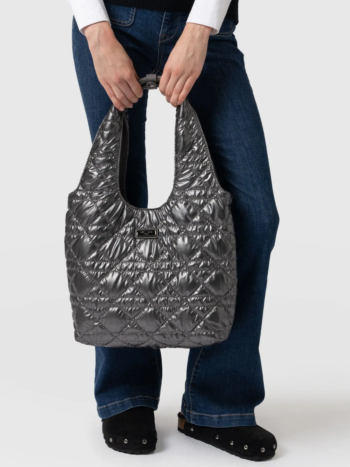 Shoulder Bags|Tote Bags|Saint and Sofia Quilted Stella Shoulder Tote Bag - Gunmetal