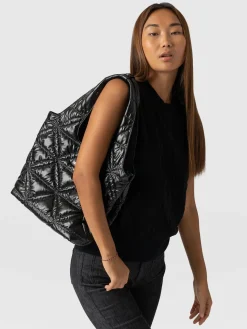 Shoulder Bags|Tote Bags|Saint and Sofia Quilted Stella Shoulder Tote Bag - Black