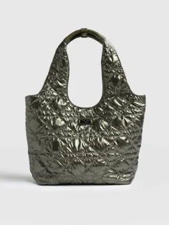 Shoulder Bags|Tote Bags|Saint and Sofia Quilted Stella Shoulder Tote Bag - Metallic Khaki