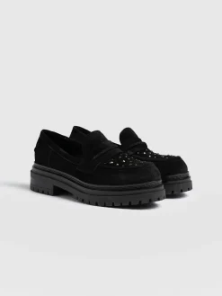 Shoes|Leather|Saint and Sofia Raine Studded Loafer - Black Suede