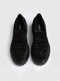 Shoes|Leather|Saint and Sofia Raine Studded Loafer - Black Suede