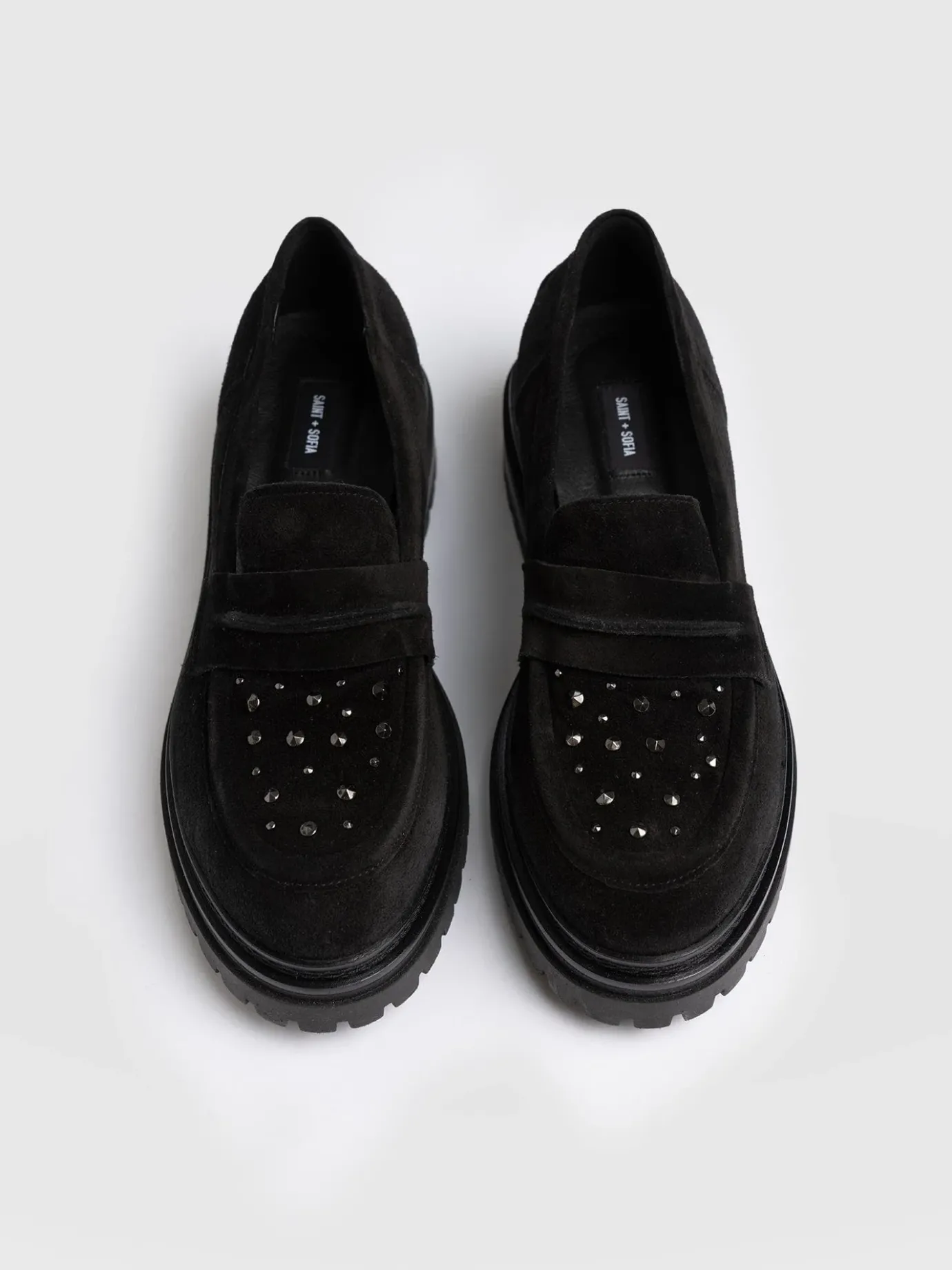 Shoes|Leather|Saint and Sofia Raine Studded Loafer - Black Suede