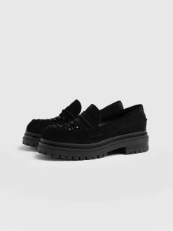 Shoes|Leather|Saint and Sofia Raine Studded Loafer - Black Suede