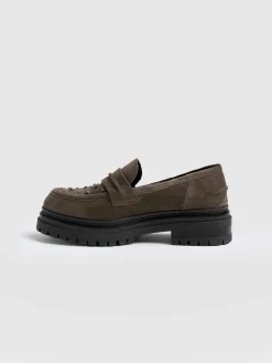 Shoes|Leather|Saint and Sofia Raine Studded Loafer - Taupe Suede