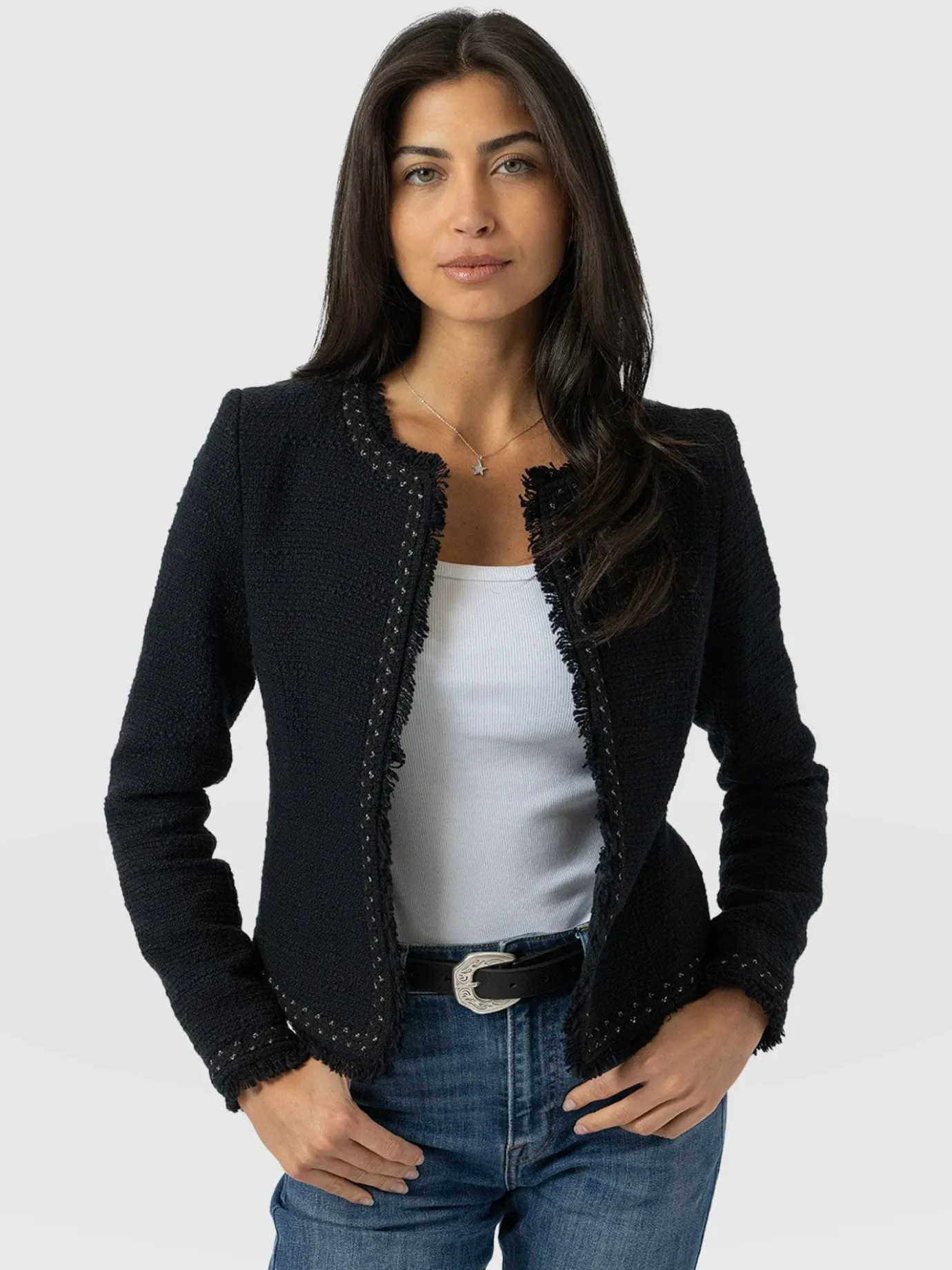 Coats & Jackets|Blazers|Saint and Sofia Rayner Jacket - Black Bouclé