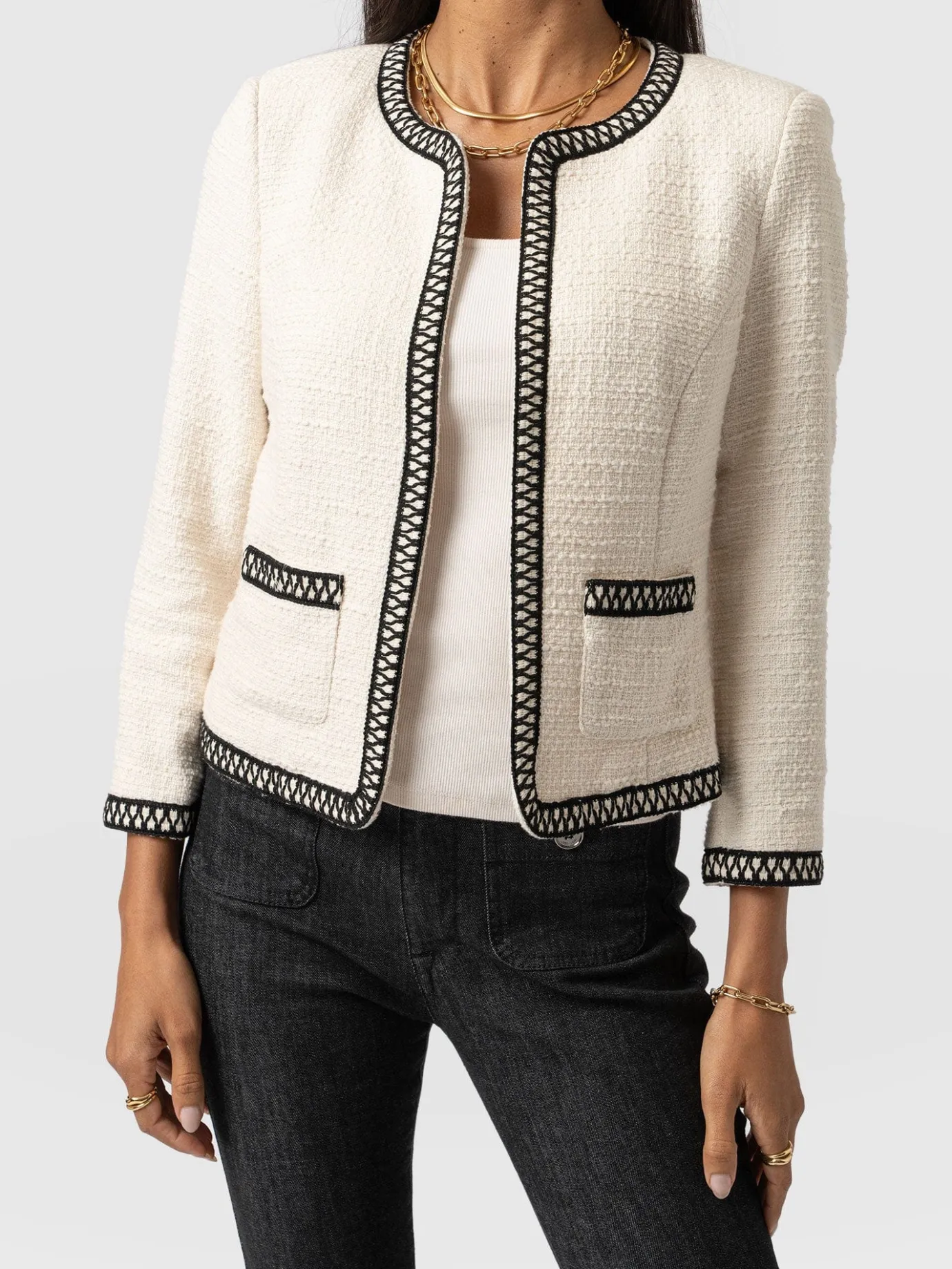 Coats & Jackets|Blazers|Saint and Sofia Rayner Jacket - Cream/Black