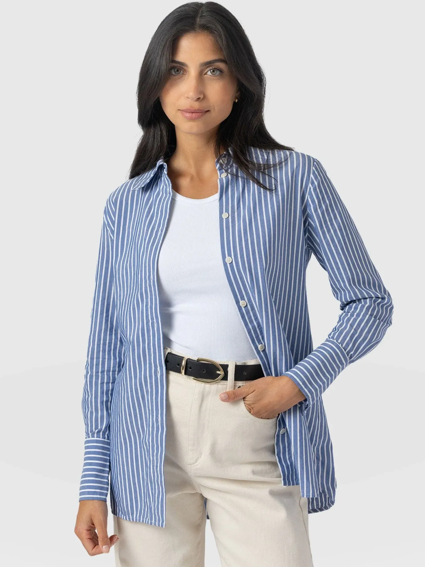 Blouses & Shirts|Saint and Sofia Reagan Tie Shirt - Blue Stripe