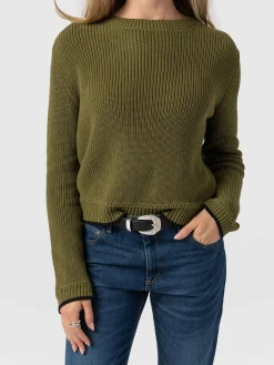 Knitwear|Sweaters|Saint and Sofia Remy Crop Sweater - Khaki