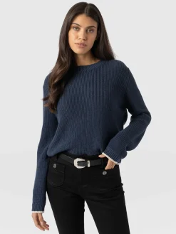 Knitwear|Sweaters|Saint and Sofia Remy Crop Sweater - Navy