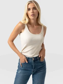 T-shirts & Tanks|Saint and Sofia Rib Cami - Cream