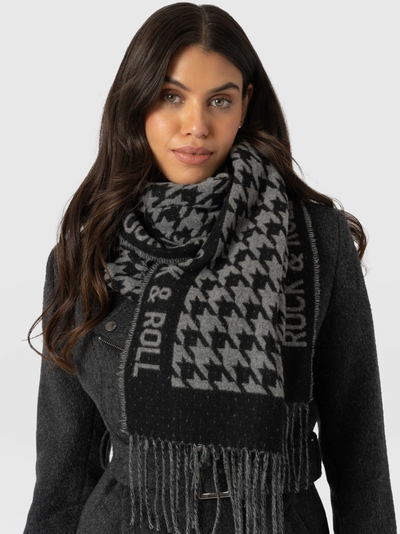 Scarves & Hats|Accessories|Saint and Sofia Rock Houndstooth Scarf - Black/Grey
