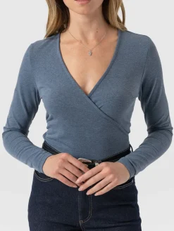 T-shirts & Tanks|Saint and Sofia Rosa Wrap Tee Long Sleeve - Blue