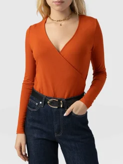T-shirts & Tanks|Saint and Sofia Rosa Wrap Tee Long Sleeve - Amber