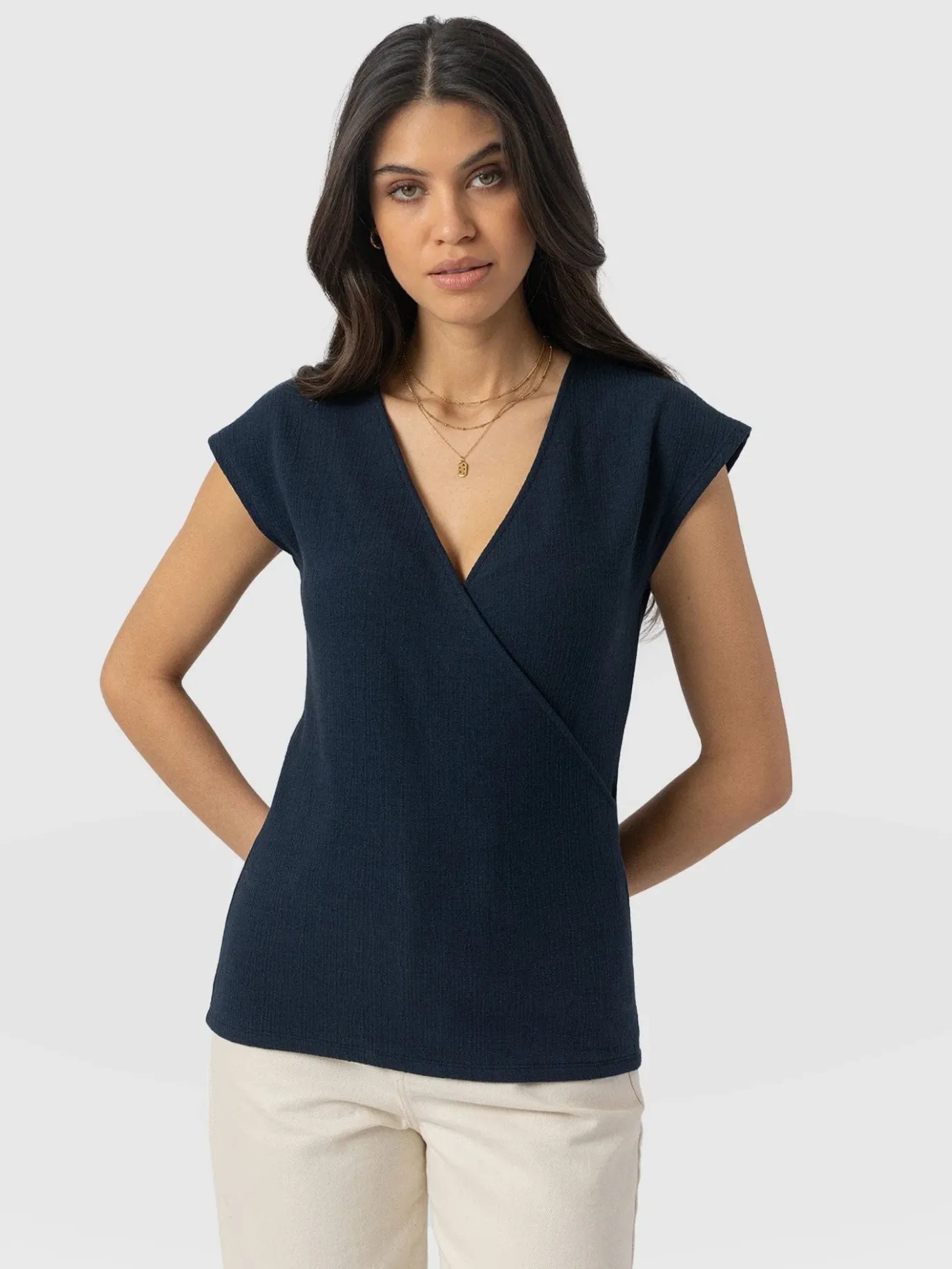 T-shirts & Tanks|Saint and Sofia Rosa Wrap Top - Navy Textured