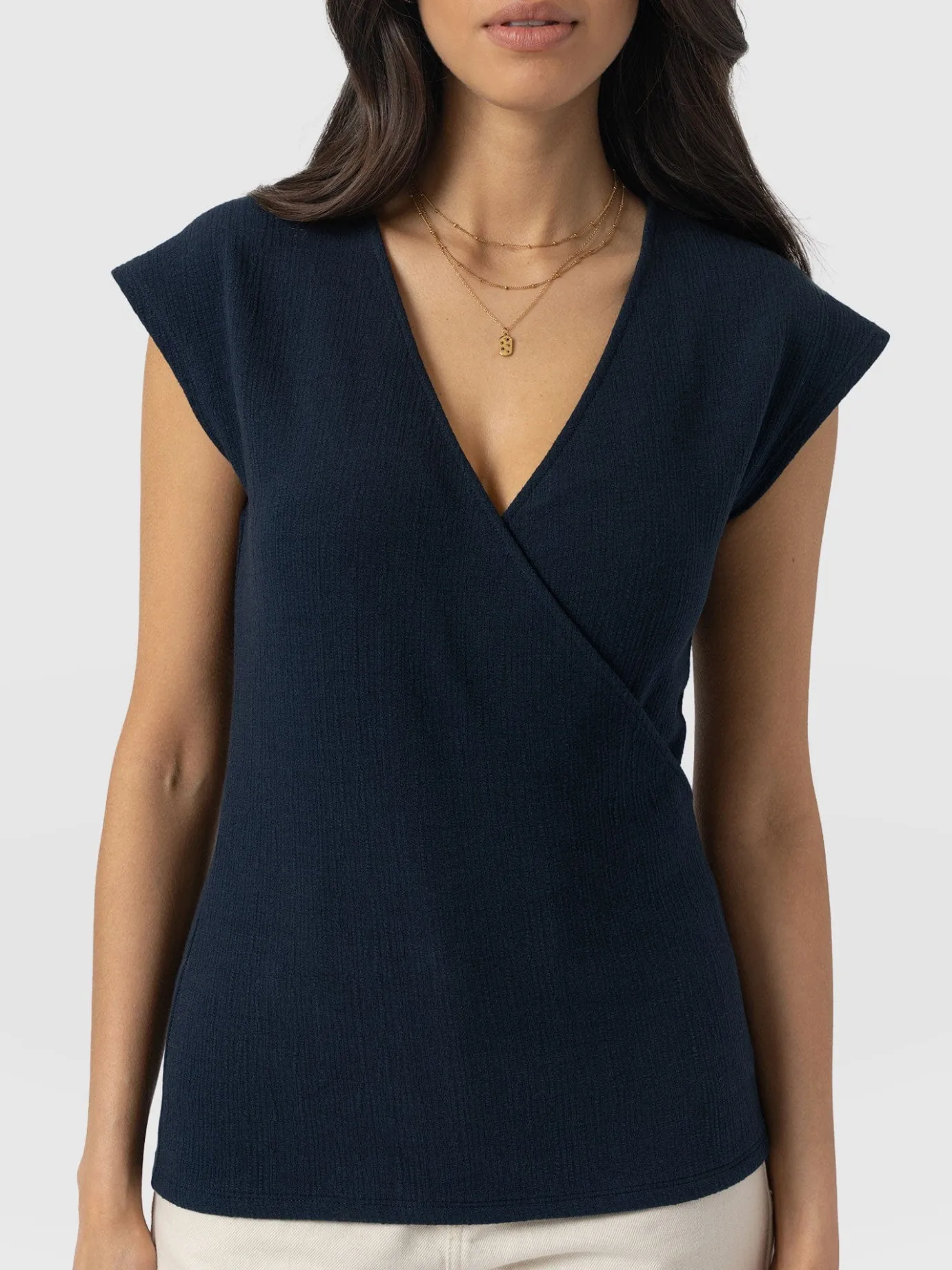 T-shirts & Tanks|Saint and Sofia Rosa Wrap Top - Navy Textured