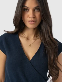 T-shirts & Tanks|Saint and Sofia Rosa Wrap Top - Navy Textured