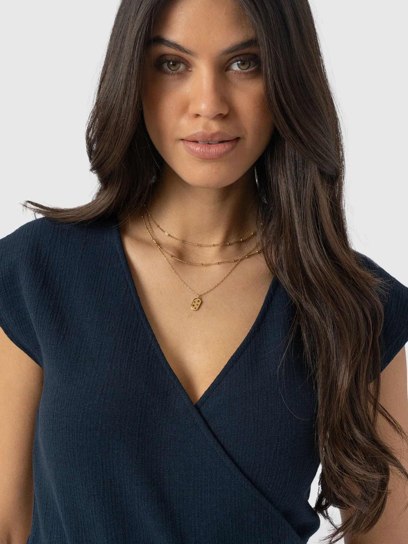 T-shirts & Tanks|Saint and Sofia Rosa Wrap Top - Navy Textured