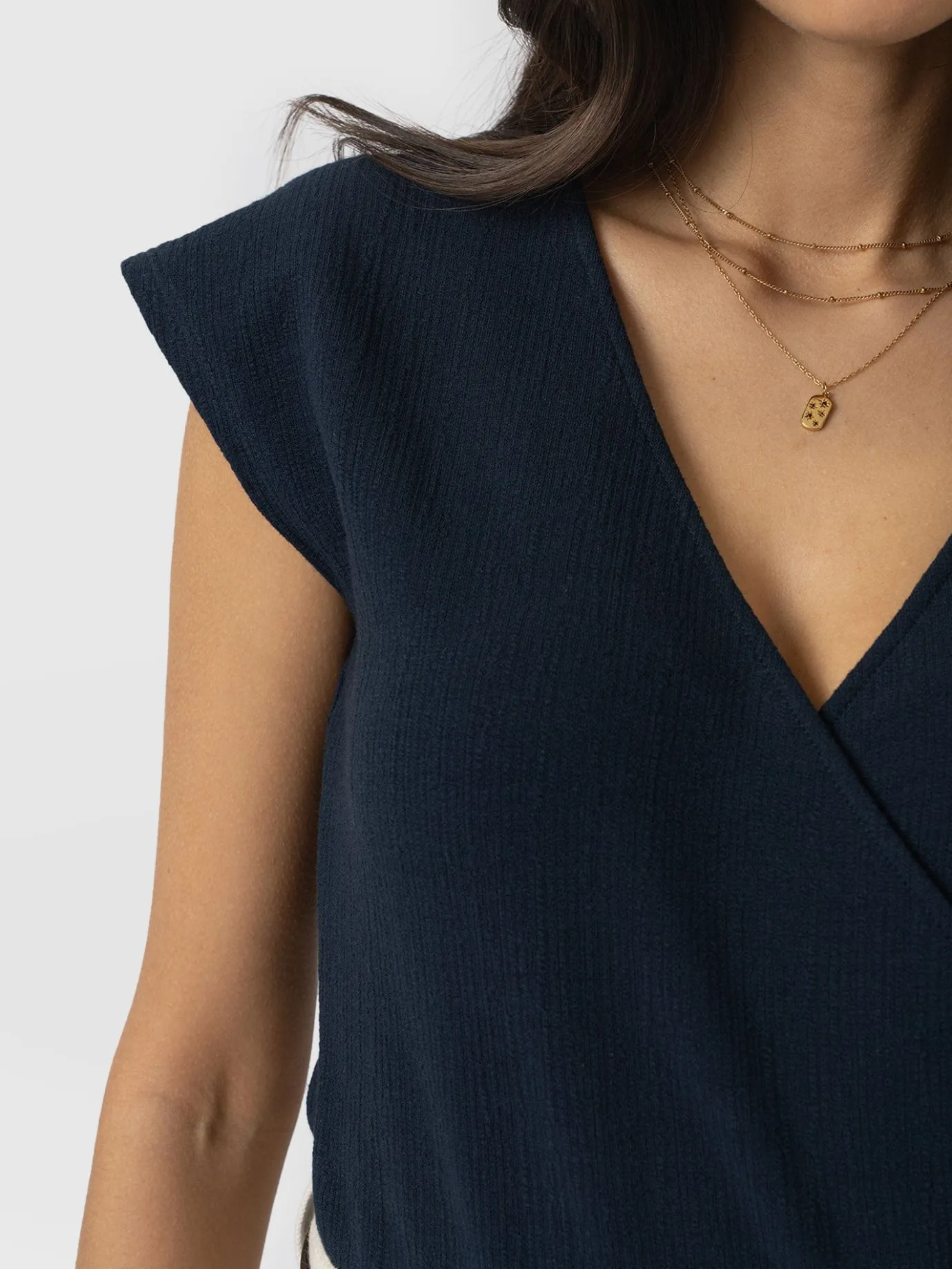 T-shirts & Tanks|Saint and Sofia Rosa Wrap Top - Navy Textured